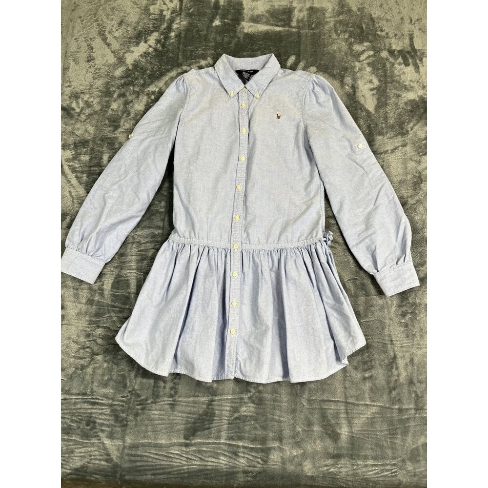 Ralph Lauren Girls Oxford Shirt Dress Light Blue Button Down